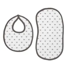 Bacati - Love/Hearts Muslin 4 pc set of Bibs & Burp Cloths Set, Gray