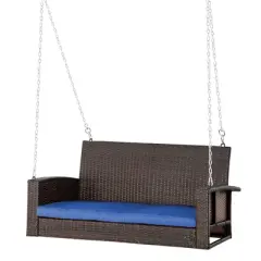 CAVINAS 2-Seat Wicker Hanging Swing Bench,Porch Swing with Chains and Cushions,550 lbs Weight Capacity,Patio Swing for Backyard Garden