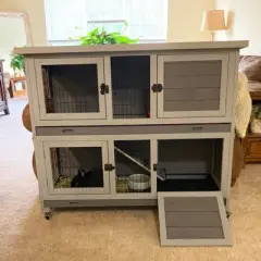 Aivituvin Unique Folding Wooden Rabbit Hutch with Two Levels | Fast Assembly-AIR06-A