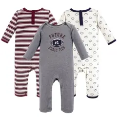 Hudson Baby Infant Boy Cotton Coveralls 3pk, Football