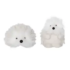 Transpac Plush Snowy Hedgehogs Set of 2 Decorative Figurines for Christmas Indoor Tabletop Decor and Gift Giving