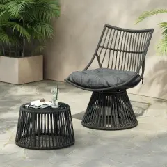 Christopher Knight Home Caryl Outdoor Wicker Chair and Side Table Set with Cushion