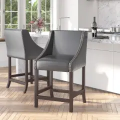 Merrick Lane 24 Inch Counter Height Stool with Nailhead Trim - Set of 2