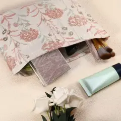 Unique Bargains Zipper Floral Travel Canvas Makeup Bag Pink 8.46"x6.69" 1 Pc