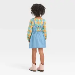Toddler Girls' Plaid Long Sleeve Top & Denim Skirtall Set - Cat & Jack&trade; Blue