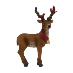 Transpac Resin Deer with Cardinals Decorative Figurine for Christmas Tabletop Decor Perfect for Gifts and Holiday Decor