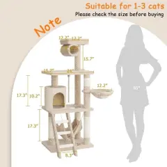 Cat Tree, Tall Cat Tower Condo for Indoor Large Cats, Cat House Furniture with Padded Plush Perch Sisal Scratching Posts