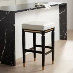 55 Downing Street Jaxon Black Wood Bar Stool 31" High Modern White Faux Leather Cushion with Footrest for Kitchen Counter Height Island Shed House