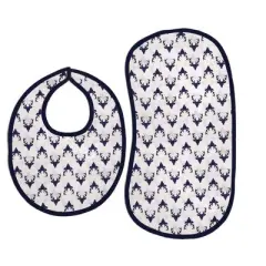 Bacati - Navy Buck/Triangles Muslin 4 pc set of Bibs & Burp Cloths Set