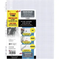 Five Star 75ct Insertable Loose Leaf Filler Paper Quad Ruled: 8.5 x 11 Inches, White, Stationery, Looseleaf