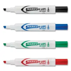 Avery MARKS A LOT Desk-Style Dry Erase Marker, Broad Chisel Tip, Assorted Colors, 4/Set (24409)