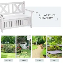 Resenkos Garden Bench, Patio Bench,Outdoor Storage Bench 2-Person Backyard Patio Bench with Louvered Side Panels, White
