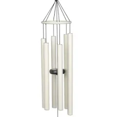 Alpine Corporation 39" White Tuned Aluminum Wind Chime: Creme Gemstone, No Assembly, Outdoor Decor