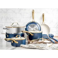 Gotham Steel Navy 15-Piece Ultra Nonstick Ceramic Cookware Set with Utensils