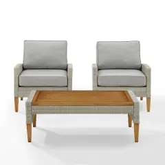 Capella Outdoor Wicker 3 Pc Set with Two Chairs and Coffee Table Gray/Acorn - Crosley