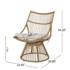 Boho Wicker Barrel Chair with Cushion,High Back Rattan Lounge Chair for Indoor Outdoor Use on Papasan Base-Maison Boucle