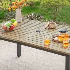 7pc Metal Patio Dining Set with Rectangular Faux Wood Table & 6 Stackable Chairs - Captiva Designs