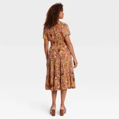 Latino Heritage Month Women's Short Sleeve A-Line Dress - Orange Floral