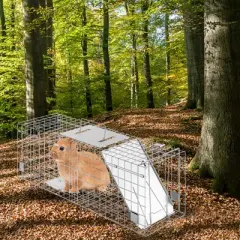 VEVOR Live Animal Cage Trap, 24" x 8" x 8" Humane Cat Trap Galvanized Iron, Folding Animal Trap with Handle for Rabbits, Stray Cats, Squirrels