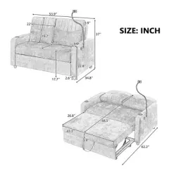 NicBex Modern Pull Out Sofa Bed Convertible Sofa Couch with Adjustable Back, Charging Ports and Cup Holders for Living Room