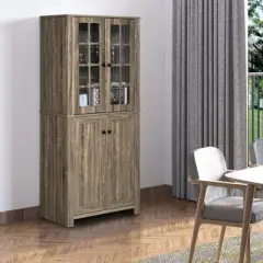 HOMCOM Freestanding Kitchen Pantry Storage with 2 Large Cabinets, 4 Shelves, Framed Glass Doors and Anti-Toppling Design
