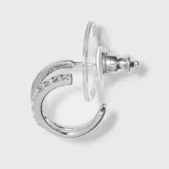 Sterling Silver Cubic Zirconia Double Post Hoop Earring Set 2pc - A New Day&trade; Silver