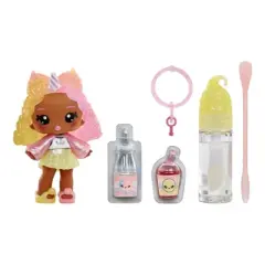YummiLand Nia Candy Fluff Doll with DIY Lip Gloss Kit: Fashion Doll, Scented, Curly Hair
