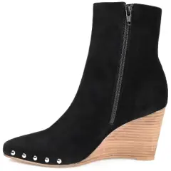 Journee Signature Womens Genuine Leather Reeya Almond Toe Wedge Ankle Booties