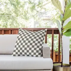 20"x20" Deny Designs Carey Copeland Checker Outdoor Throw Pillow Green: UV & Mildew Resistant, Abstract Design