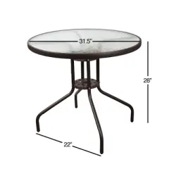 Garden Elements Outdoor Dining Table Patio Furniture, Round Steel Base and Rim with Waterwave Glass Top, Brown 31.5"