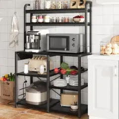 6-Tier Bakers Rack with Power Outlet, Large Microwave Stand Kitchen Utility Storage Shelf with Wire Basket, for Kitchen, Dining Room