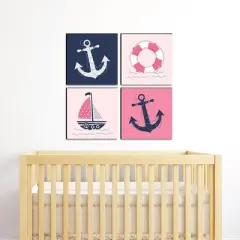 Big Dot of Happiness Ahoy - Nautical Girl - Kids Room, Nursery Decor and Home Decor - 11 x 11 inches Kids Wall Art - Set of 4 Prints