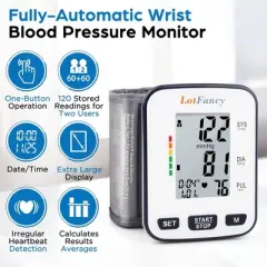 LotFancy Wrist Blood Pressure Monitor, Automatic Digital BP Machine with Case for Home Travel Use