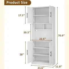 71" Pantry Cabinet, Tall Kitchen Hutch with Led Lights, Freestanding Kitchen Cabinet with Microwave Shelf, for Dining Room