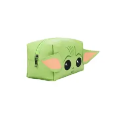 Big Face Grogu with Applique Ears on Green PU Cosmetic Bag