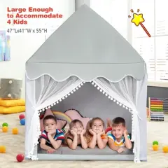 Costway Kids Play Tent Large Playhouse Children Play Castle Fairy Tent Gift w/ Mat Gray