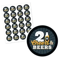 Big Dot of Happiness Cheers and Beers to 21 Years - 21st Birthday Party Circle Sticker Labels - 24 Count