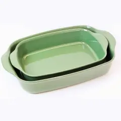 Emile Henry Rectangle Baking Dish, Set of 2, 14" x 9" and 16.5" X 10.5", Sage