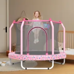 NAYSAYE Trampoline Small Toddler Trampoline with Basketball Hoop for Kids Indoor and Outdoor, Pink, 55.00"*55.00"*44.00"