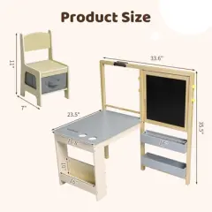 Wooden Easel for Kids, Kids Art Table and 2 Chairs,Art Center with Double-Sided Blackboard & Whiteboard, Paper Roll for Drawing