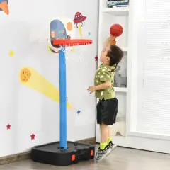 Costway Portable 2 in 1 Kids Basketball Hoop Stand w/ Ring Toss & Storage Box