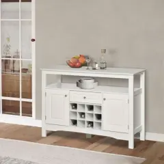 HOMCOM Modern Sideboard, Wooden Kitchen Buffet Cabinet with Drawer and 12-Bottle Wine Rack for Living Room, White