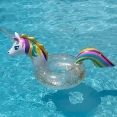 Swimline 68" LED Rainbow Unicorn Glitter Swimming Pool Inner Tube Float
