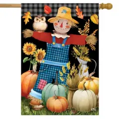 Friendly Scarecrow Autumn House Flag Pumpkins Owl Fall 28" x 40" Briarwood Lane