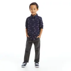 Andy & Evan  Toddler  Boys Navy Holiday Sharks Knit Pique Buttondown