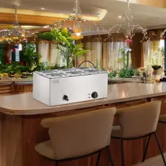 VEVOR 24QT Commercial Food Warmer, 6-Pan Electric Steam Table, 1200W Professional Countertop Stainless Steel Buffet Bain Marie
