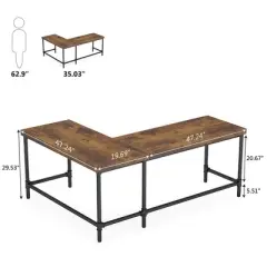 Resenkos Computer Desk, Gaming Desk,67" L-Shaped Desk, Industrial Reversible Computer Corner Desk,Rustic Brown