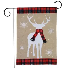 Winter Deer Burlap Garden Flag Plaid Scarf 18" x 12.5" Briarwood Lane