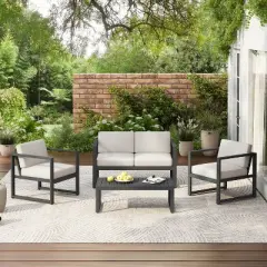 Christopher Knight Home Thorne Outdoor Modern Aluminum 4 Seater Chat Set, Beige/Black