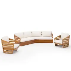 Christopher Knight Home Veyra Mid-Century Modern 4 Piece Patio Acacia Wood Slatted Seating Set with Cushions